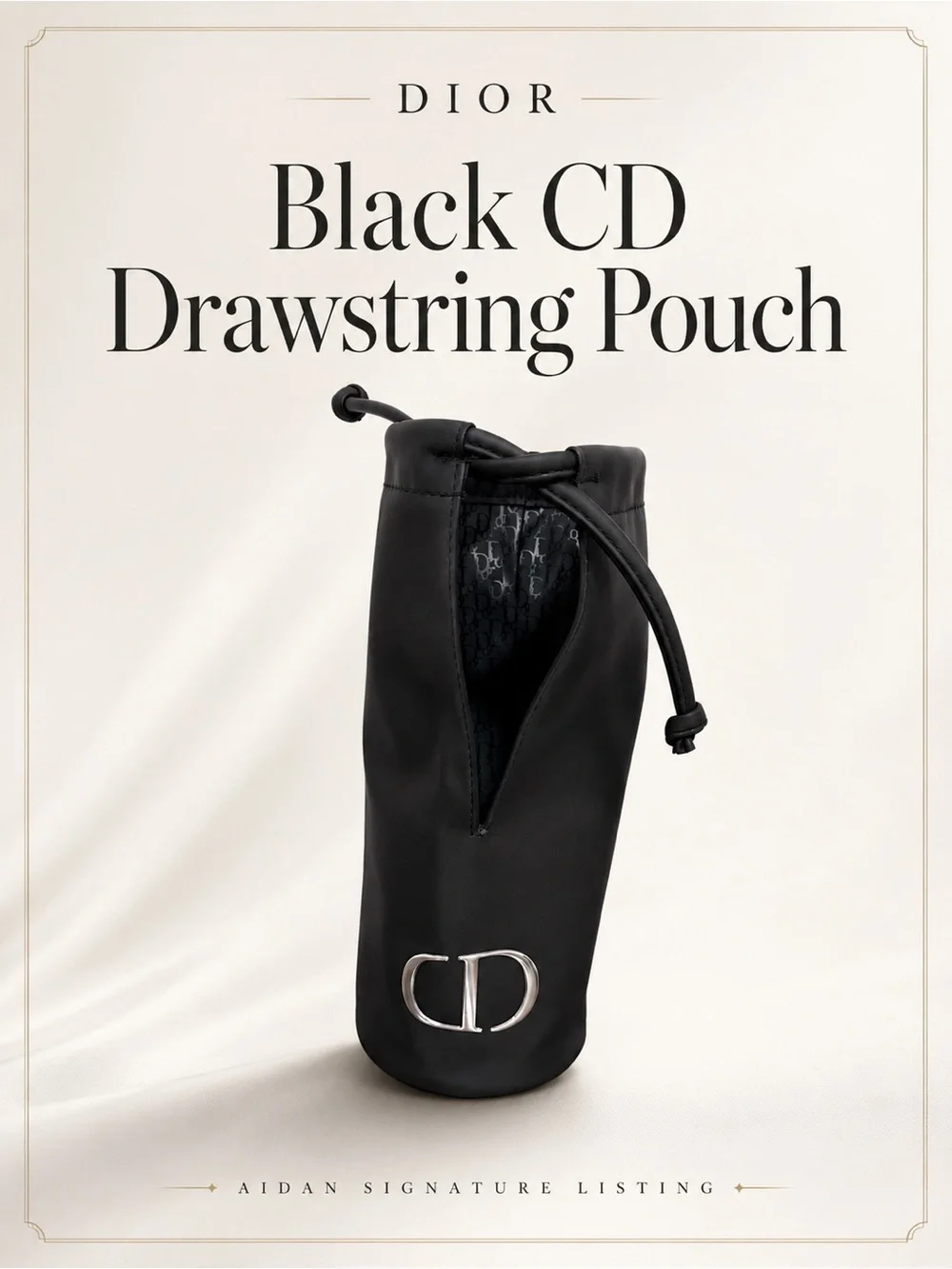 Dior Black CD Drawstring Beauty Pouch Cosmetic Bag